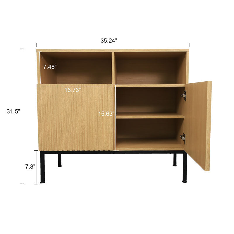 Vista Modern Cabinet with Open Storage - Oak