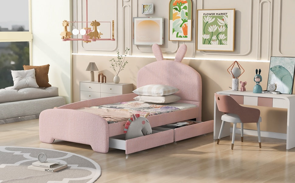 Brandy Twin Size Upholstered Platform Bed with Trundle - Pink