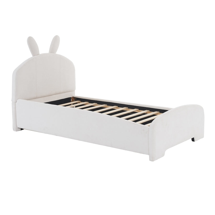 Brandy Twin Size Upholstered Platform Bed with Trundle - White