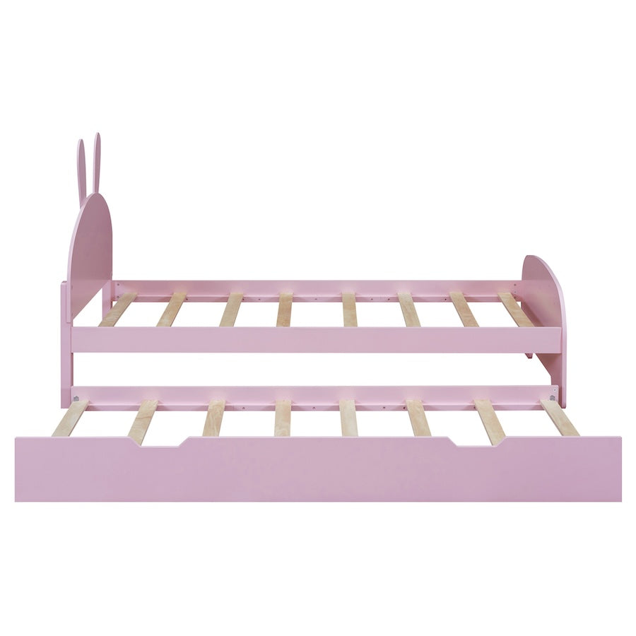 Buggs Twin Size Upholstered Platform Bed with Trundle - Pink