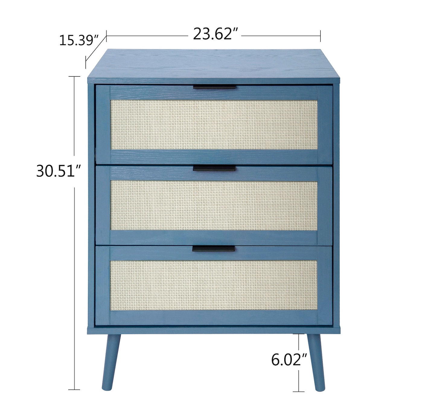Milestone Retro Style 3-drawer Cabinet with Rattan Fronts - Blue