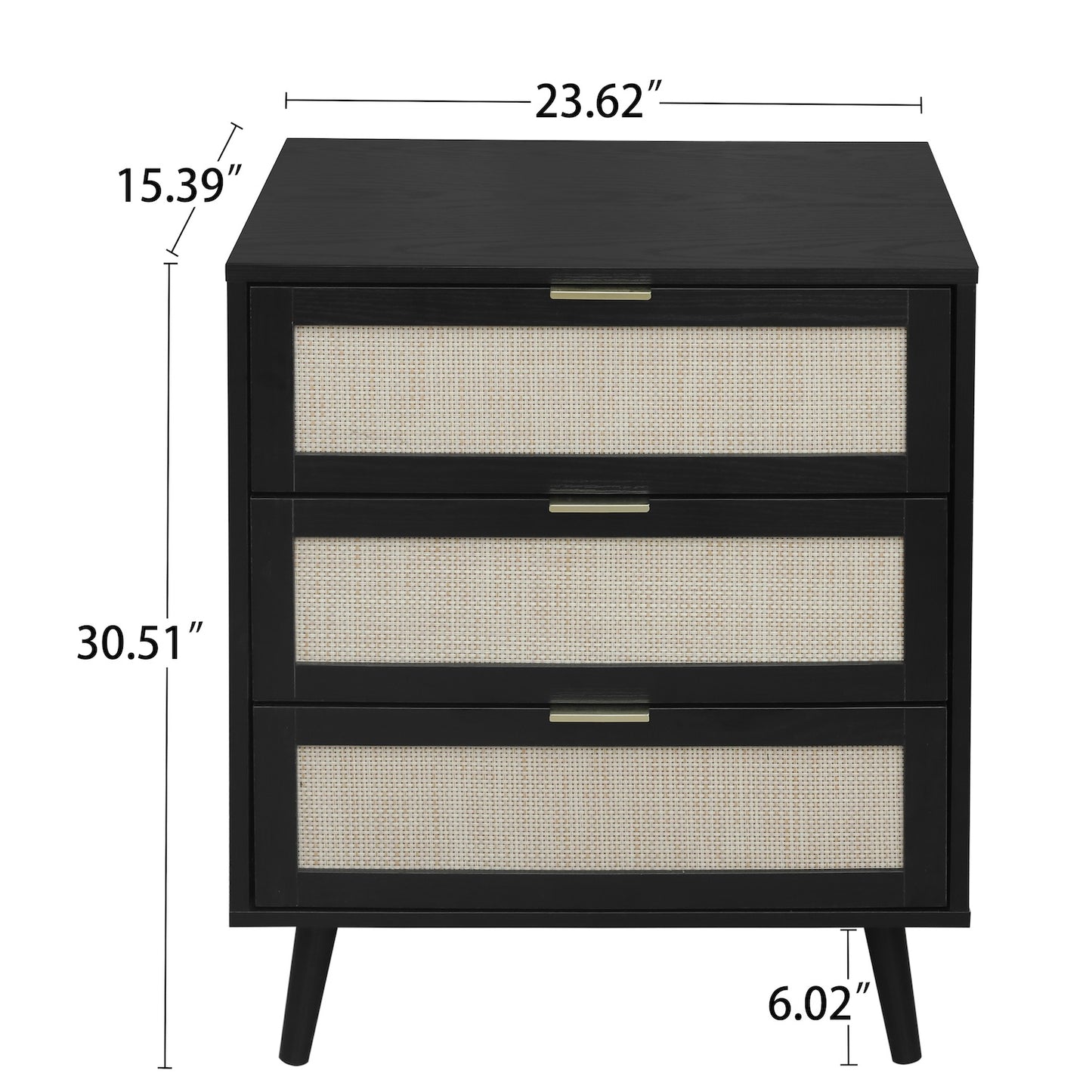 Milestone Retro Style 3-drawer Cabinet with Rattan Fronts - Black