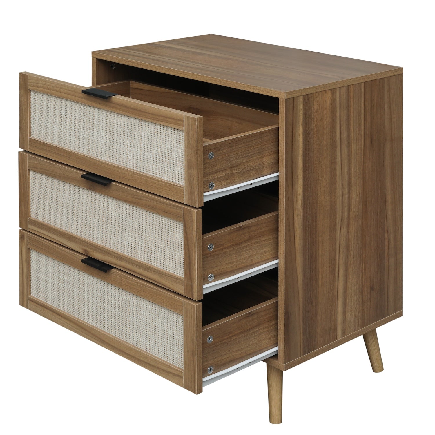Milestone Retro Style 3-drawer Cabinet with Rattan Fronts - Walnut
