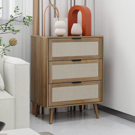 Milestone Retro Style 3-drawer Cabinet with Rattan Fronts - Walnut
