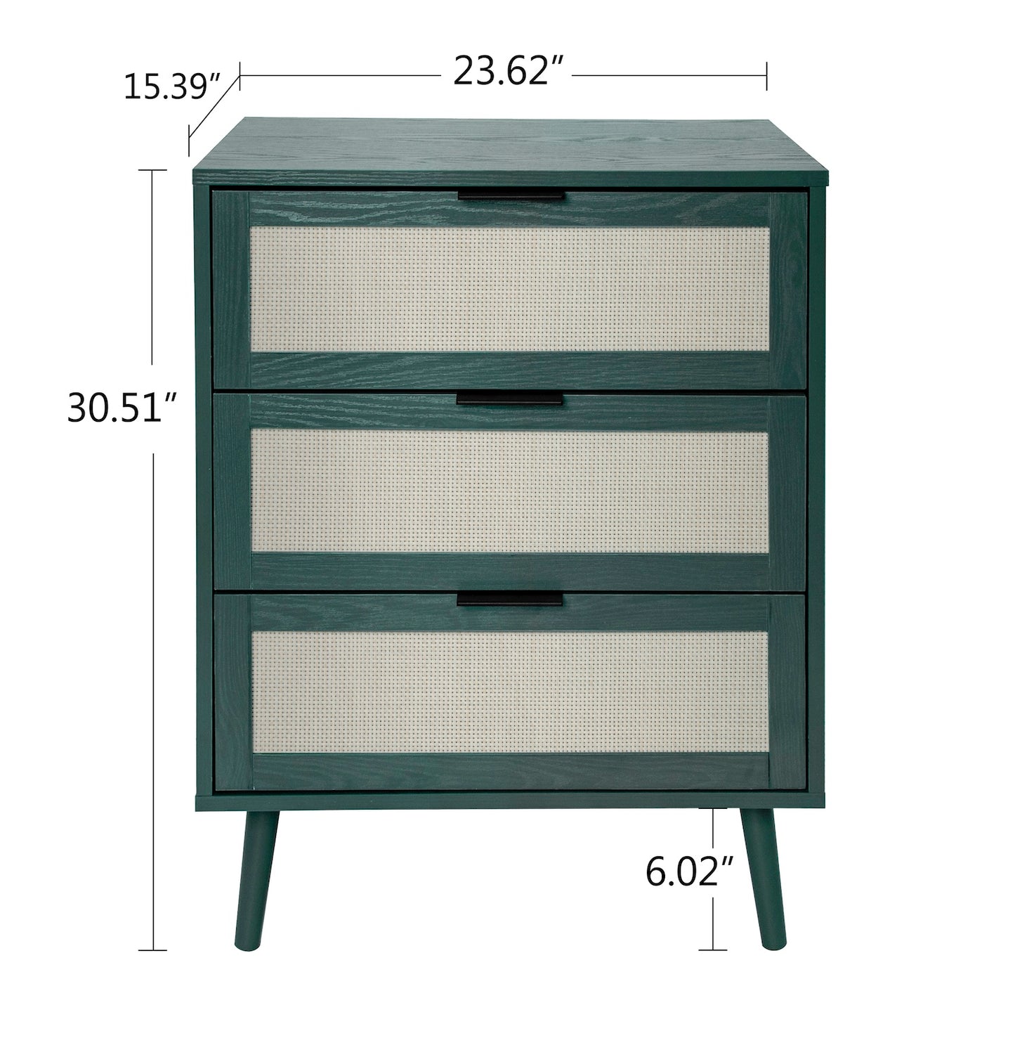 Milestone Retro Style 3-drawer Cabinet with Rattan Fronts - Dark Green
