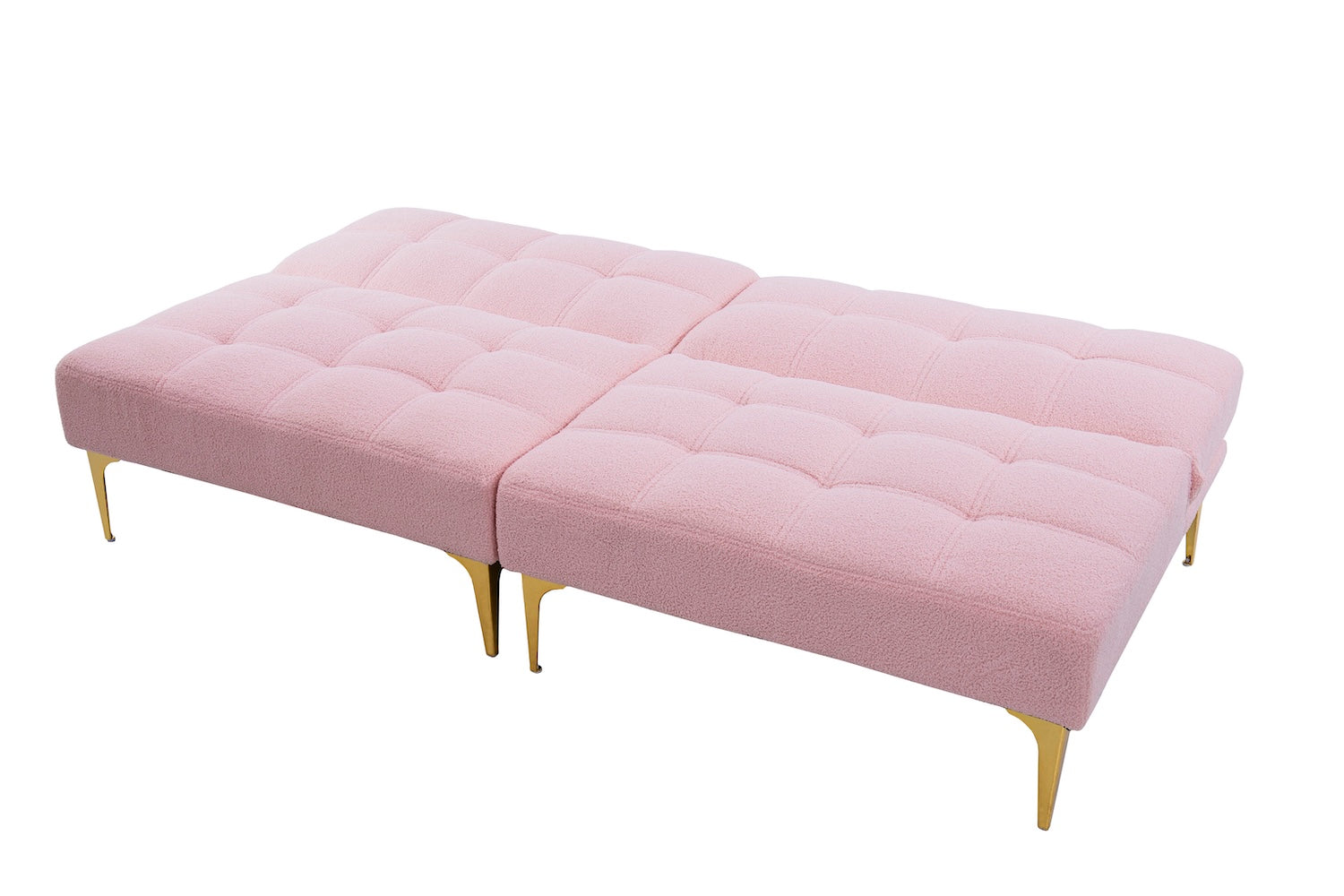 Evolve Split Back Sofa Bed with Gold Legs - Pink Teddy Fabric