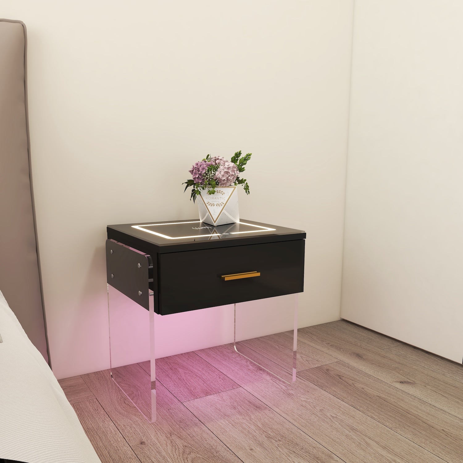 Maryam Smart Nightstand with 16 Color LED - Black