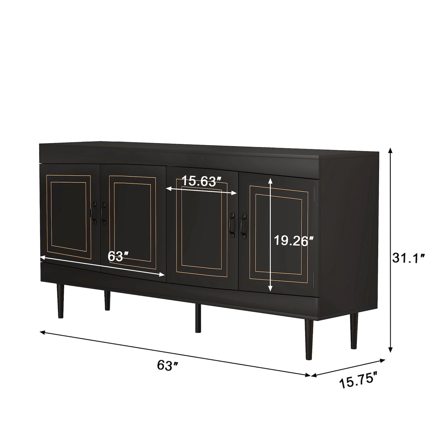 Selby Modern 4-Door Sideboard - Black