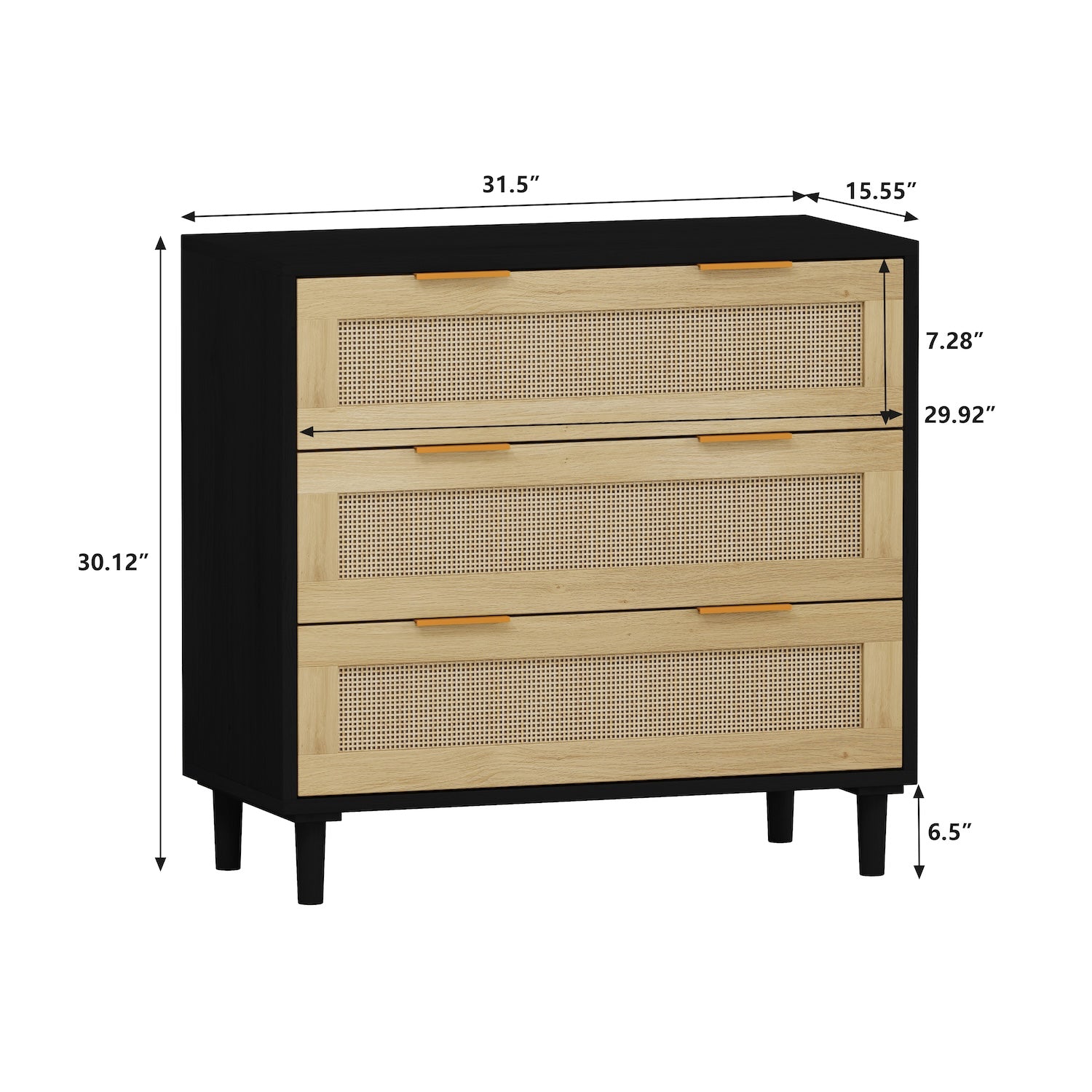 Danita 3-Drawer Cabinet in Natural Finish with Rattan Drawer Fronts