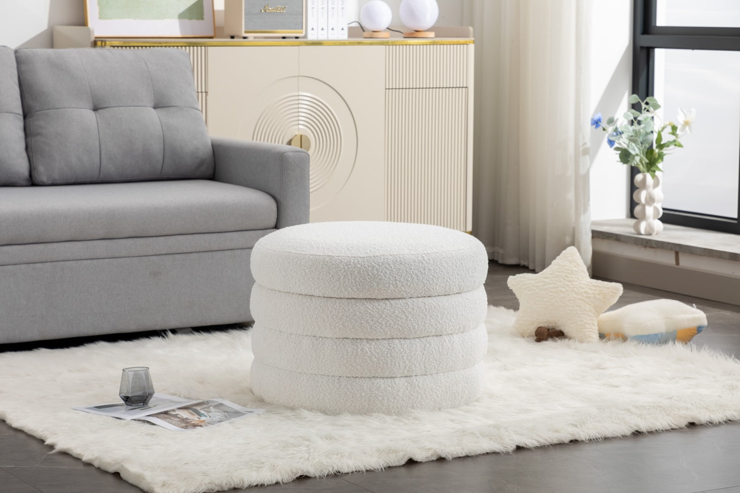 DG Collection Modern Boucle Storage Ottoman - Ivory