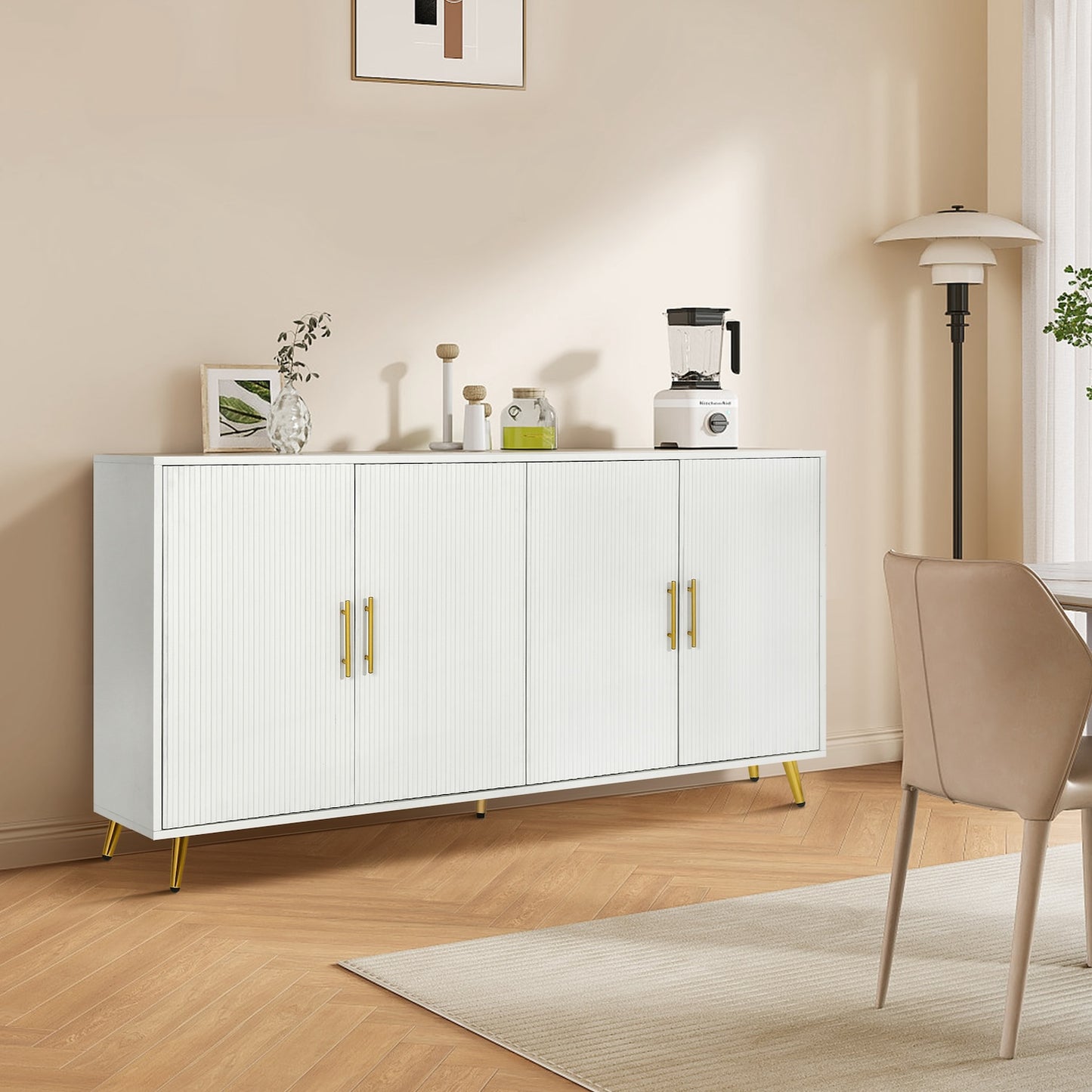 Zrun 4-Door Wooden Cabinet - White