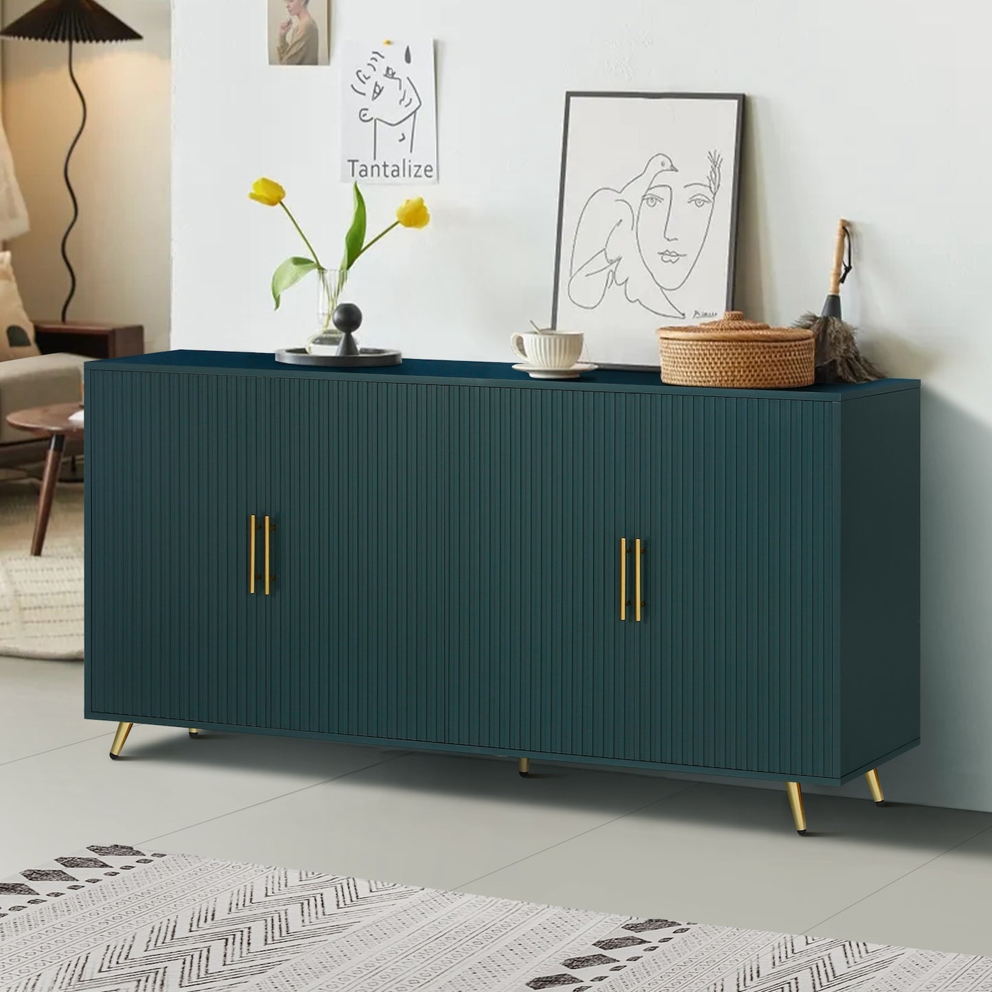 Zrun 4-Door Wooden Cabinet - Green