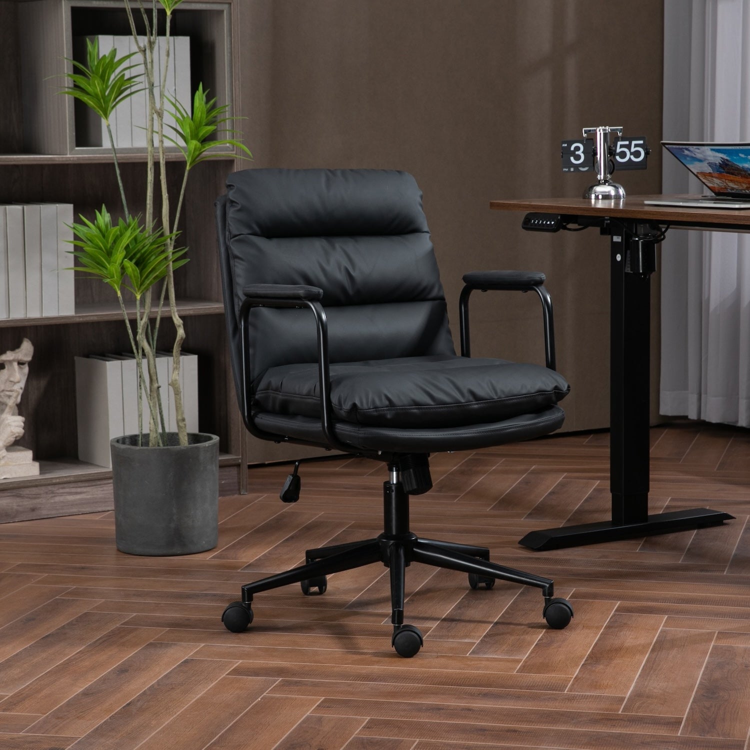Skylark Mid-Back PU Leather Swivel Office Chair - Black