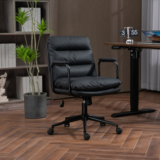 Skylark Mid-Back PU Leather Swivel Office Chair - Black