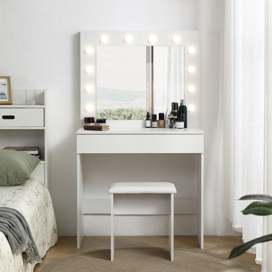 Prism White Vanity Set with 12 Bulb LED Mirror