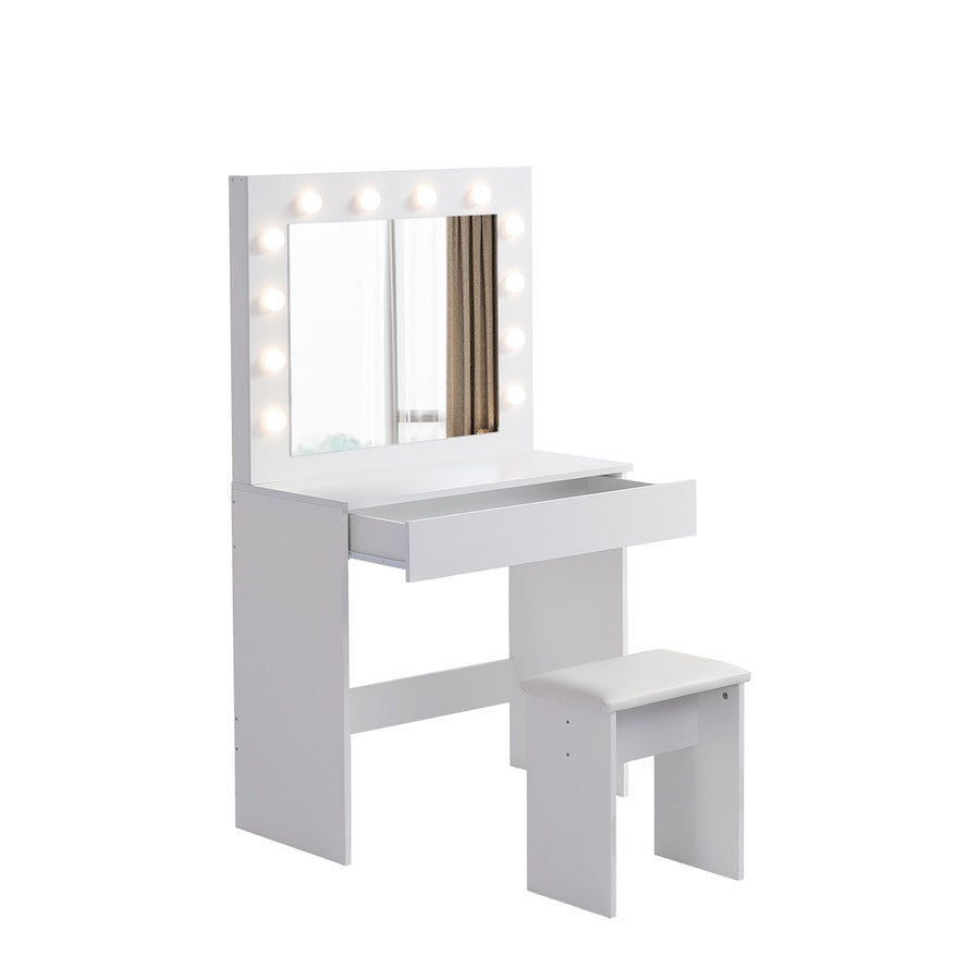 Prism White Vanity Set with 12 Bulb LED Mirror