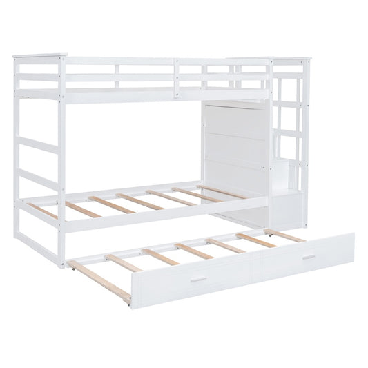 Odyssey Twin over Twin with 4-Drawer Staircase & Trundle - White
