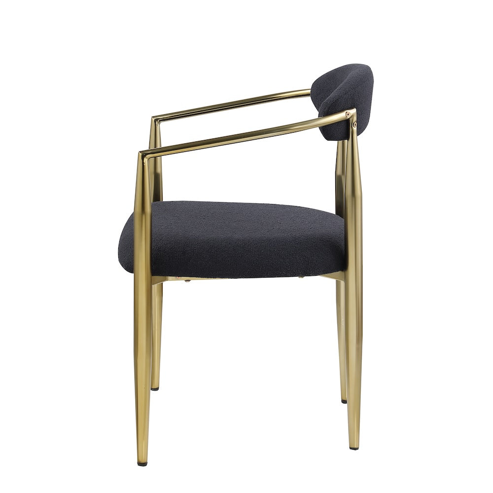 Erin Mid-Century Modern Dining Chairs Set of 2 Black Boucle & Gold