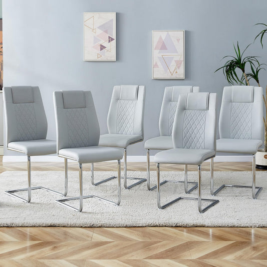 Linx Modern Light Gray PU Leather Side Chairs with Silver Legs