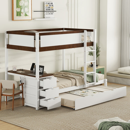 Verve Twin over Twin Bunk Bed with Storage & Desk - White & Walnut
