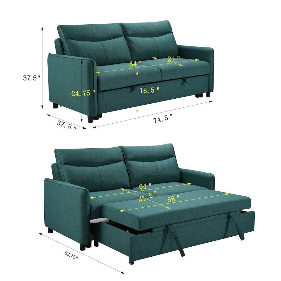 Saffron Contemporary Upholstered Sofa Bed - Green