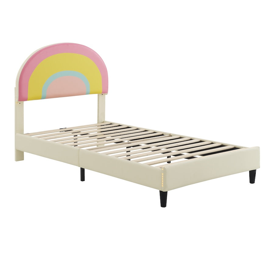 Rainbow Full Size Platform Bed with LED Lights - Beige