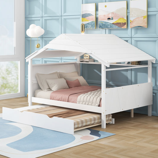 Jubilee Full Size House Bed with Trundle - White
