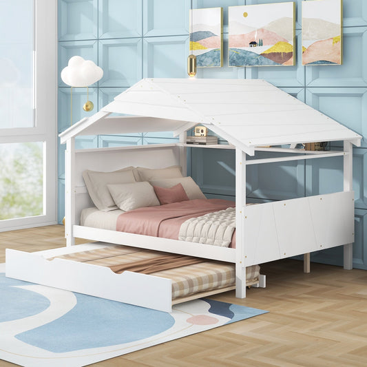 Jubilee Twin Size House Bed with Trundle - White