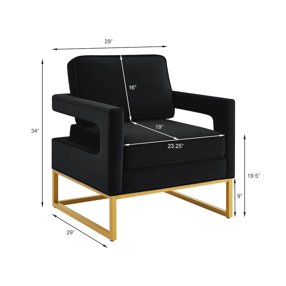 Apex Modern Velvet Accent Arm Chair - Black