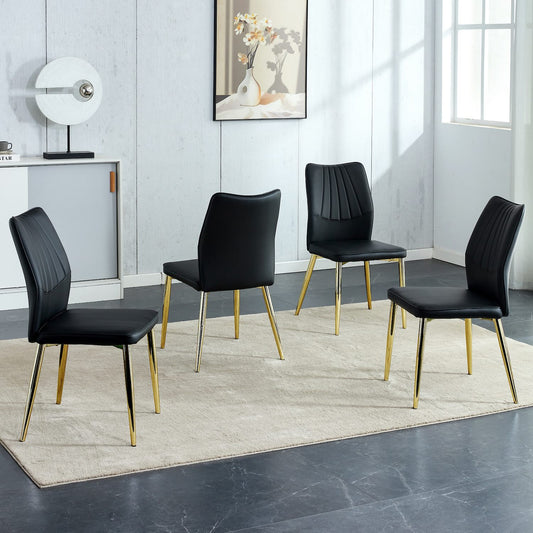 Minter PU Leather Dining Set Chairs with Metal Legs - Black PU & Gold