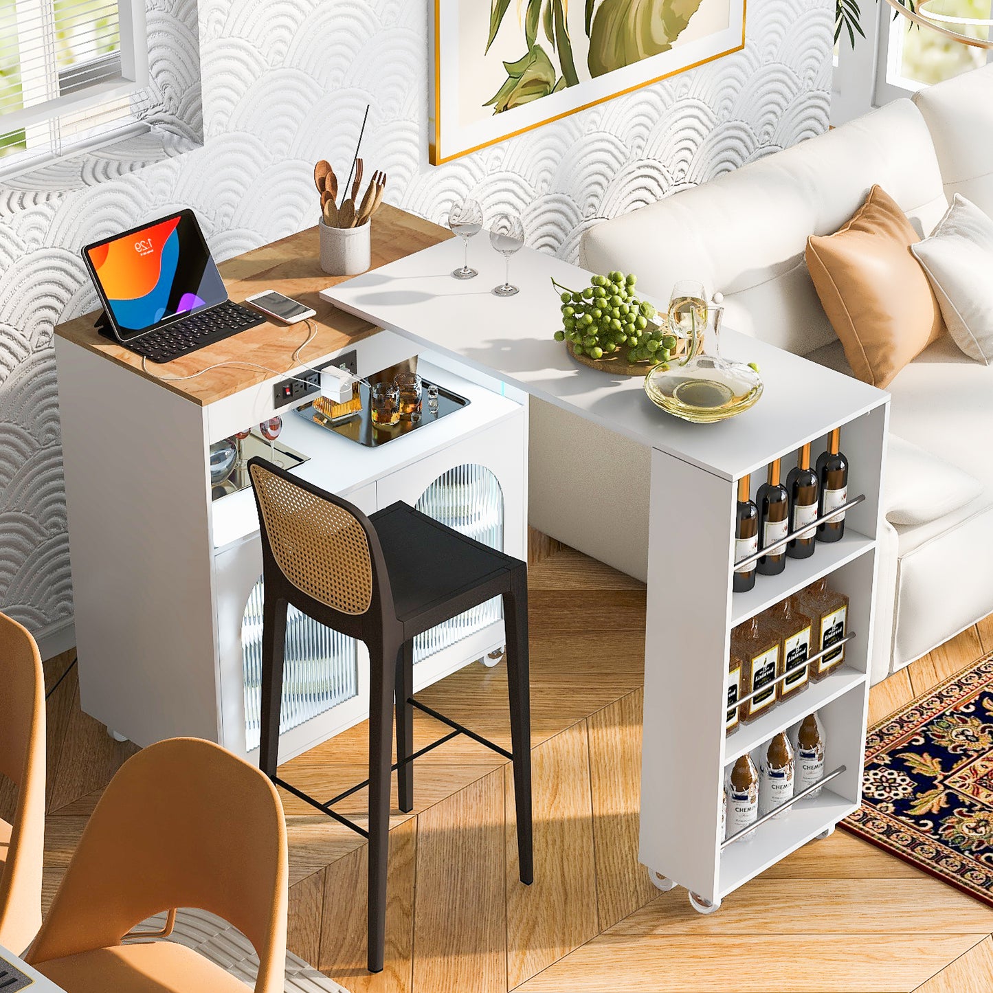K&k Rolling Kitchen Island with Extended Table - White - detail view 3