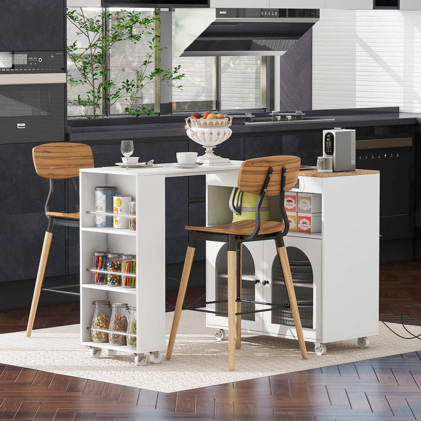 K&k Rolling Kitchen Island with Extended Table - White - detail view 4
