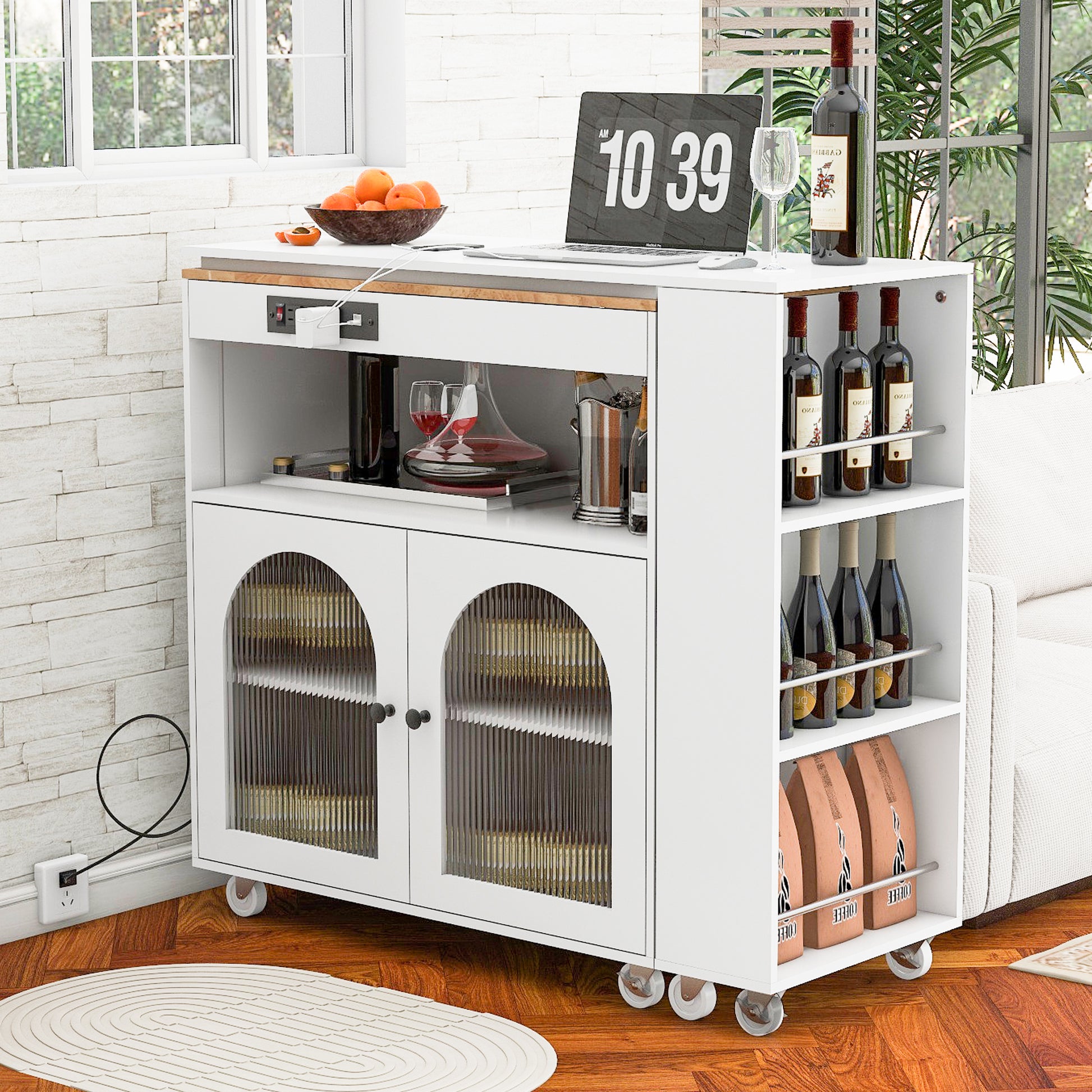 K&k Rolling Kitchen Island with Extended Table - White - detail view 5