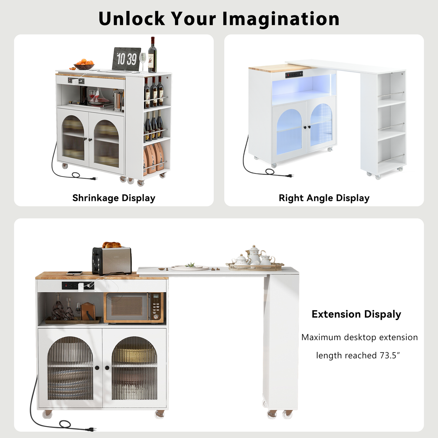 K&k Rolling Kitchen Island with Extended Table - White - detail view 6