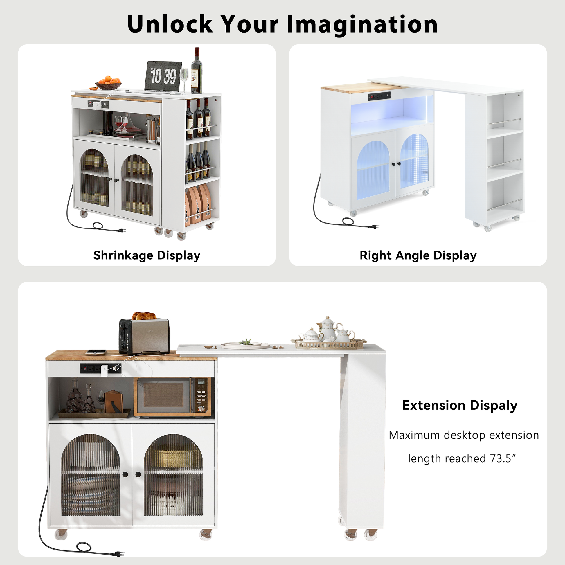 K&k Rolling Kitchen Island with Extended Table - White - detail view 6