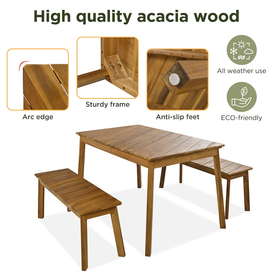 Cascade 3-Piece Acacia Wood Patio Dining Set