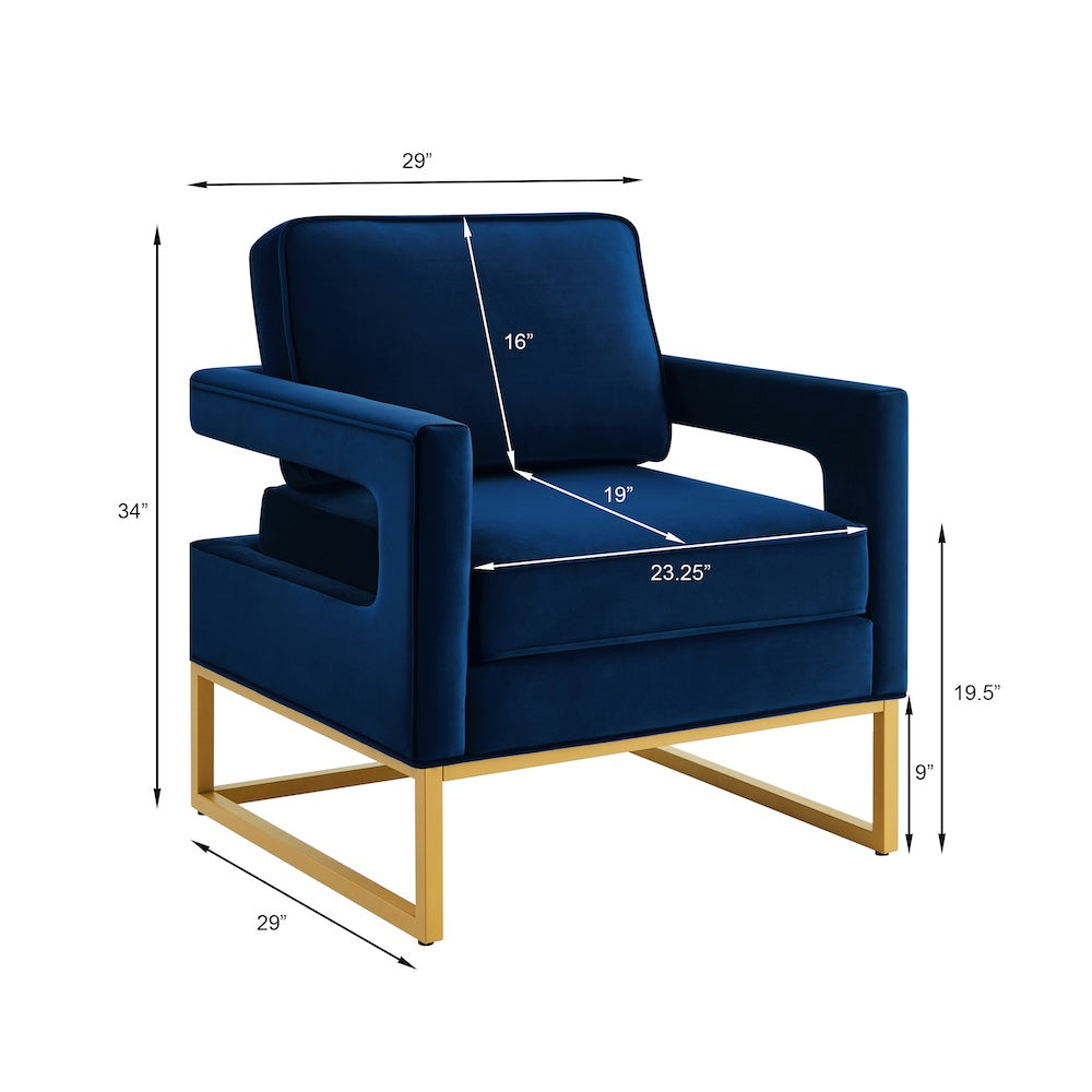 Apex Modern Velvet Accent Arm Chair - Navy
