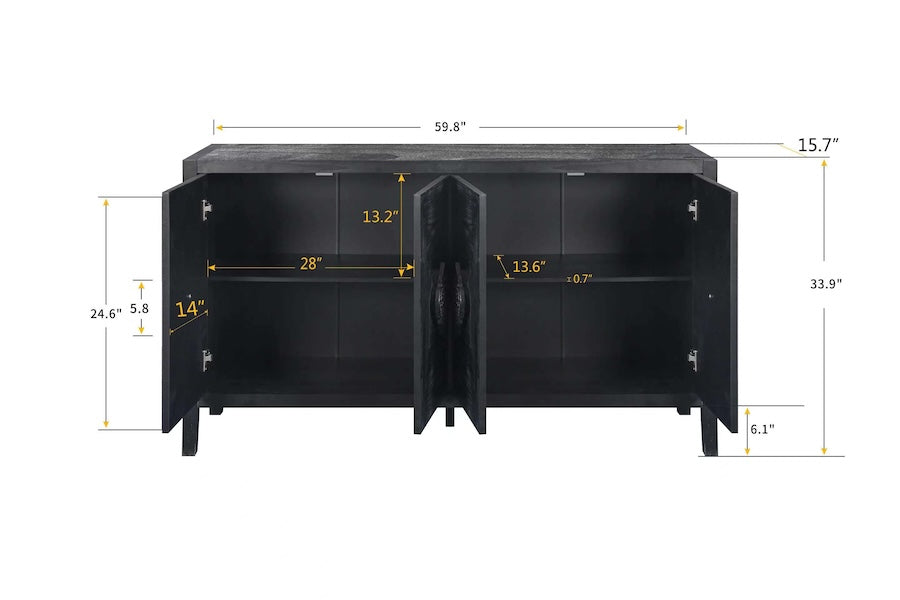 Ortega Accent Cabinet in Antique Black with Floral Carved Handles