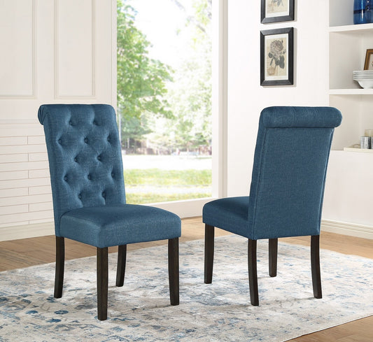 Leviton Solid Wood Tufted Asons Dining Chair, Set of 2, Blue
