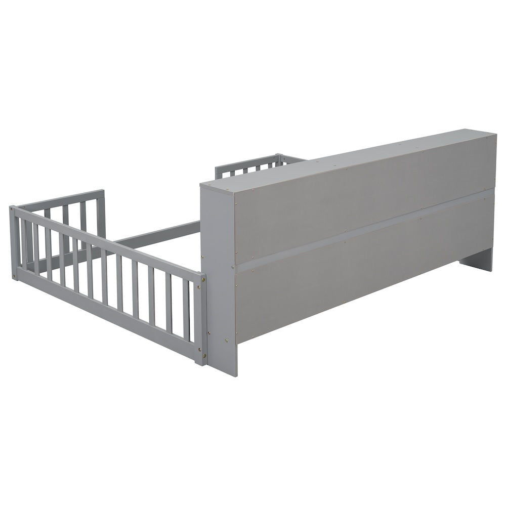 Thorton Full Size Floor Bed with Bookcase in Gray