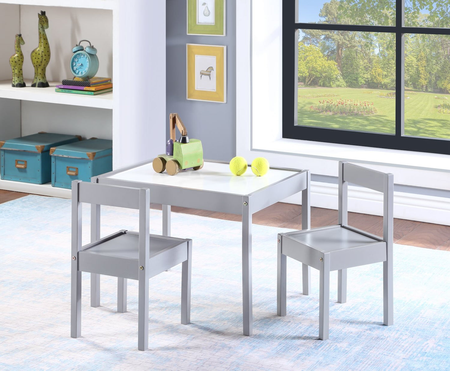 Gibson 3-Piece Dry Erase Kids Table & Two Chair Set - Gray