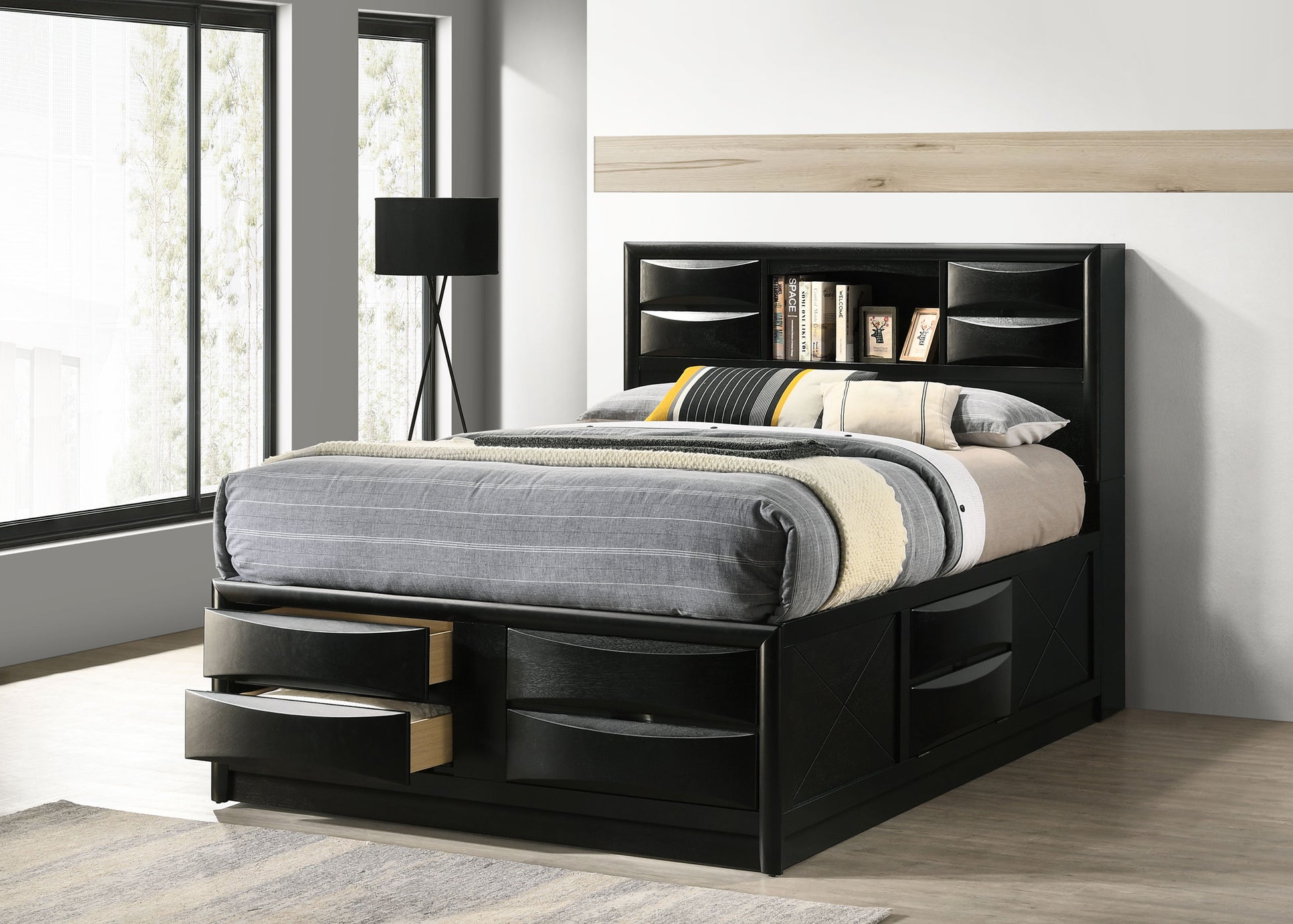 Briana California King Storage Bookcase Bed – Black