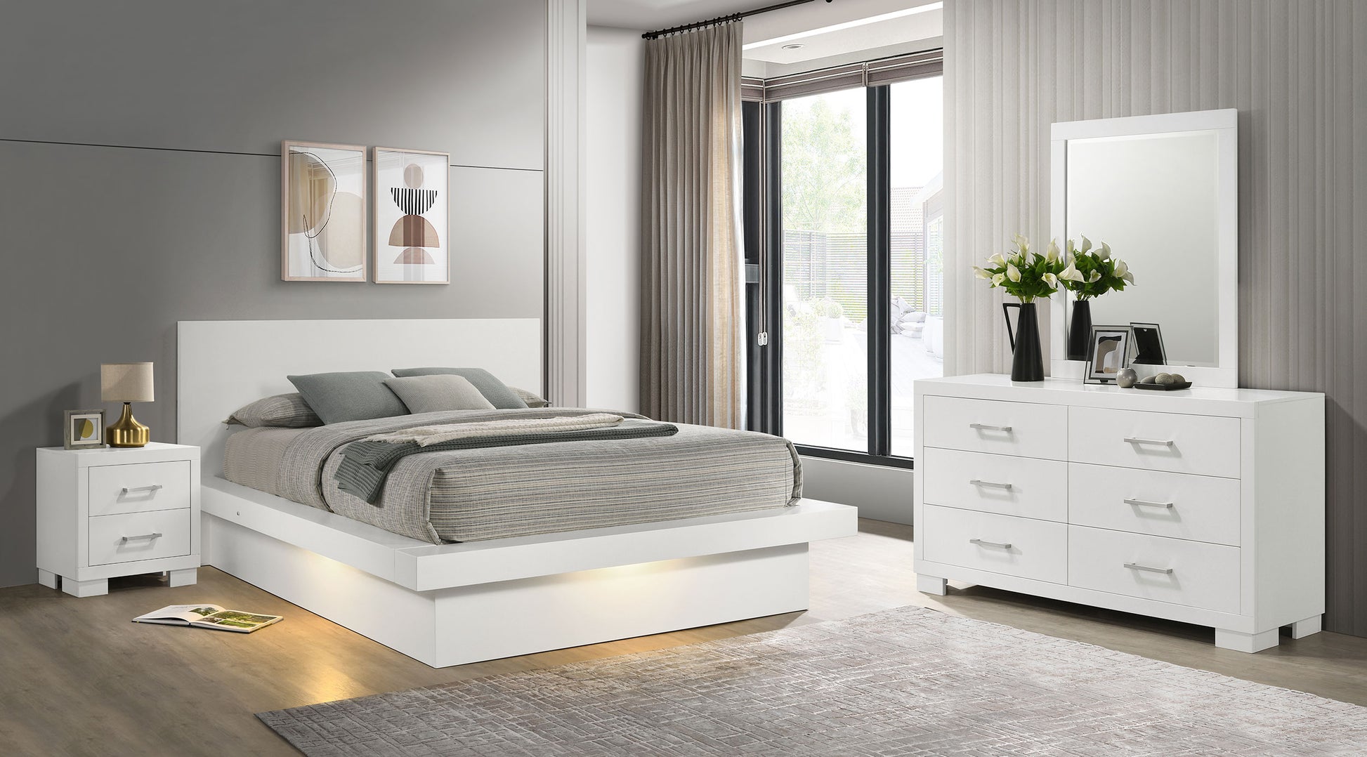 Jessica 4-piece Eastern King LED Bedroom Set Snow White