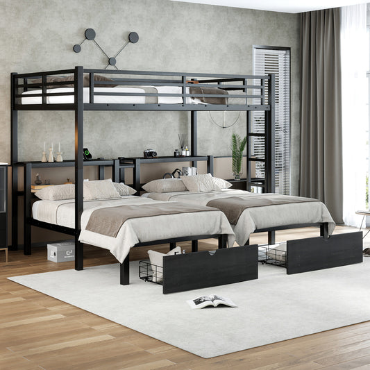 Full XL over Twin & Twin Triple Bunk Bed with Drawers - Black - detail view 2