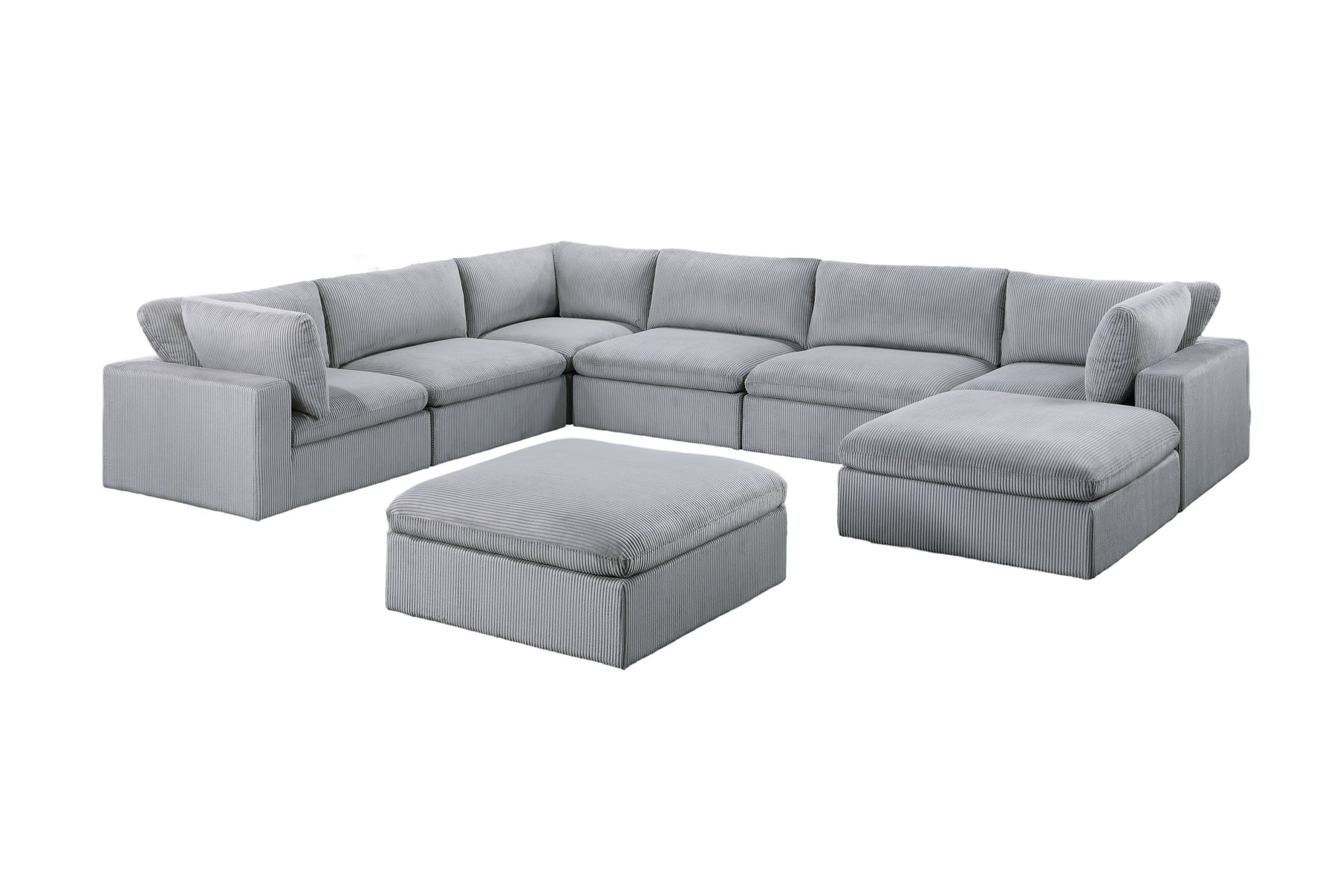 Dark Gray Color 8pc Modular Sectional Set Corduroy Upholstery Couch 3x Corner wedge 3x Armless Chairs 2x Ottomans Living Room Furniture - detail view 2