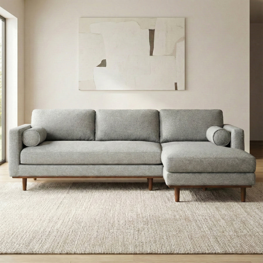 Morrison Right-Sectional Sofa in Mist Grey Fabric, Mid-Century Modern Design, 4-Person Seating, Eco-Friendly Polyester Blend, 102-Inch Wide - detail view 5