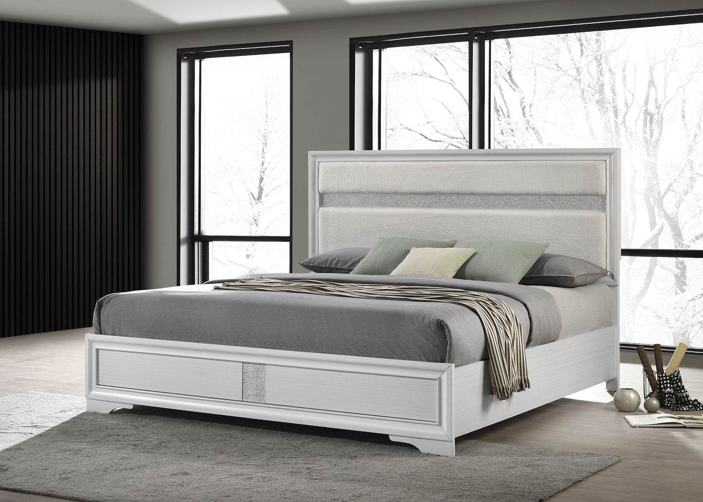 Miranda 54-Inch Upholstered King Bedroom Collection, White
