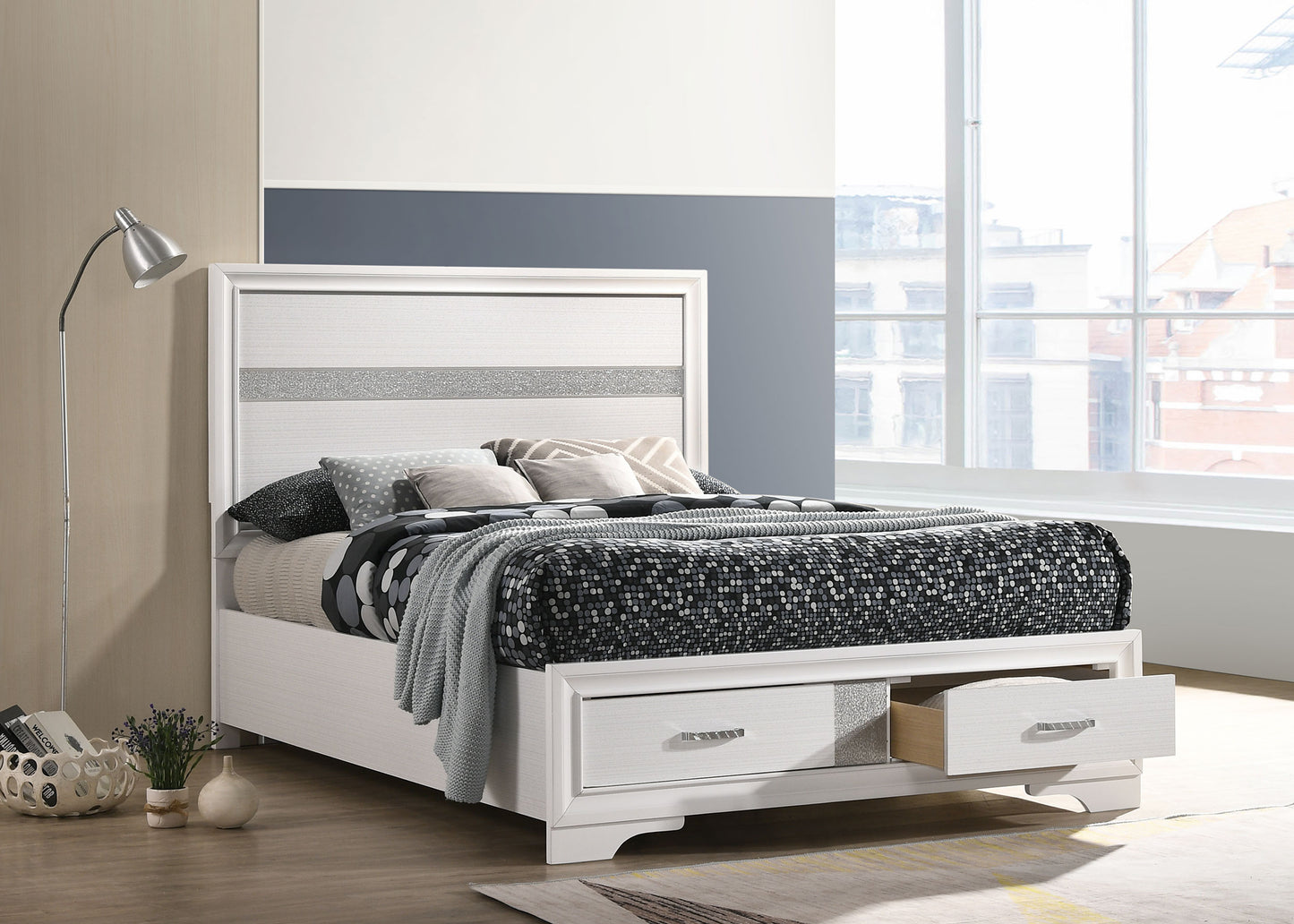 Miranda 51-inch Wood Queen Storage Panel Bed – White