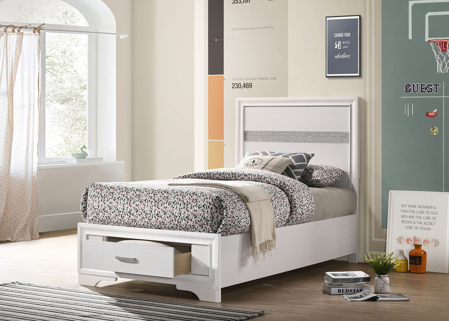 Miranda 51-inch Wood Twin Storage Panel Bed – White