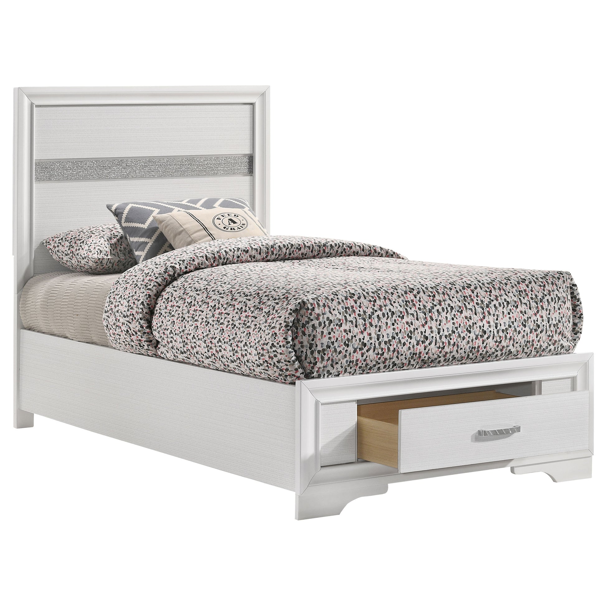 Miranda 51-inch Wood Twin Storage Panel Bed – White